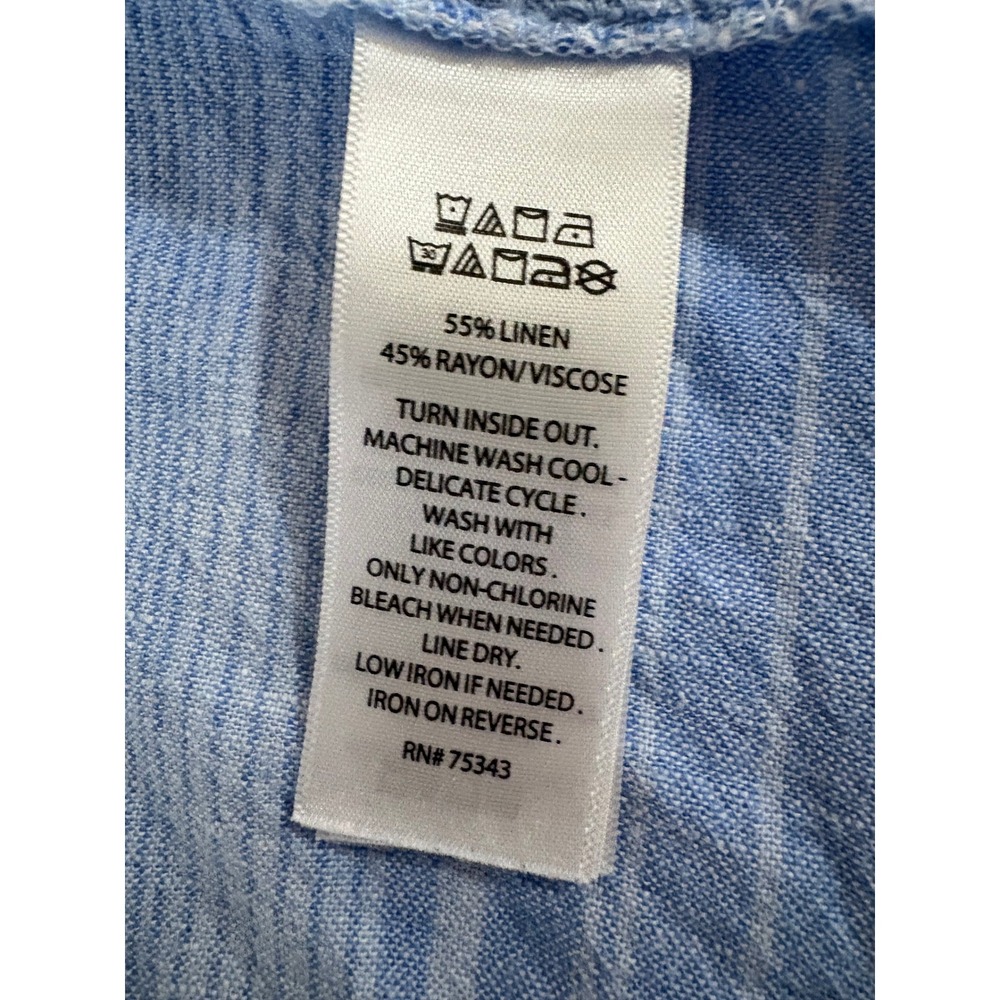 Sigrid Olsen Blue Striped Linen Blend V-Neck Blouse Short Sleeve Top Large - Picture 6 of 6
